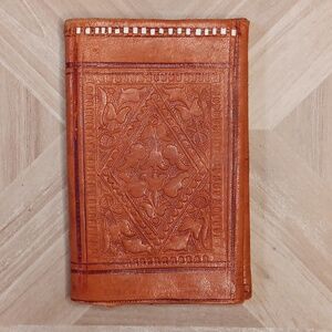 Vintage genuine leather hand tooled and handmade in Morocco billfold wallet